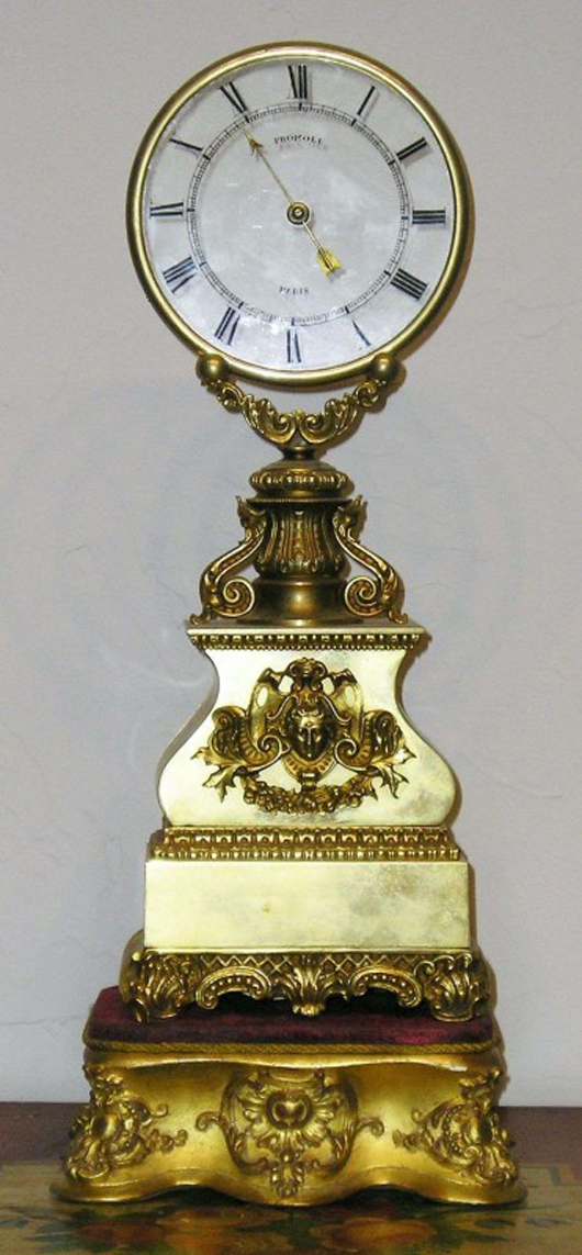 Robert Houdin’s mystery clock made in 1835 sold for $11,750. Image courtesy of Gordon S. Converse & Co.